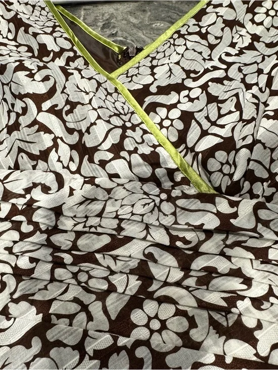 Robbie Bee Brown and White Floral Midi Dress with Lime Trim - Picture 5 of 7